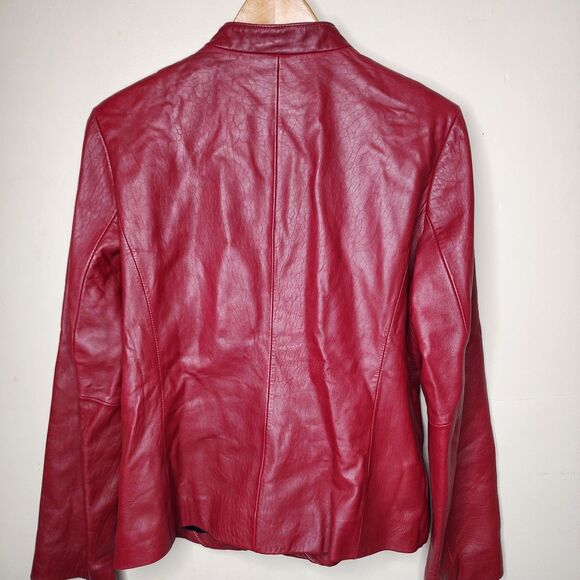 Vintage Mossimo Red Leather Jacket Oxblood Y2K Medium Cafe Racer Moto - Picture 8 of 14